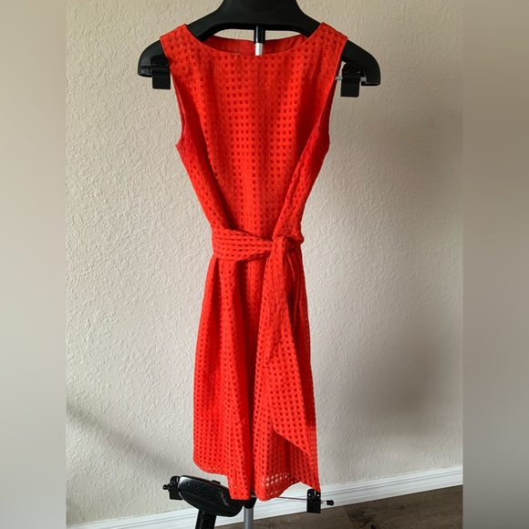 Anne Klein Dress size 6 beautiful orange checkered pattern and tie back - Picture 2 of 12